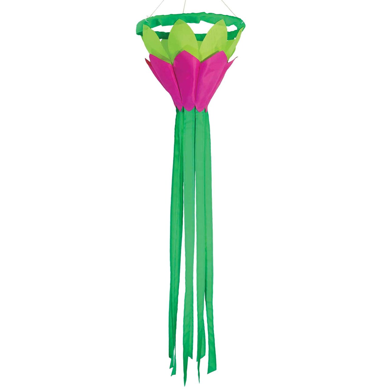 In the Breeze Bright Green 38-inch Lotus Flower Windsock, Outdoor Floral Decoration, 5202